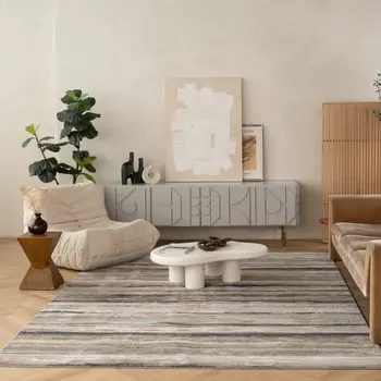 5' X 8' Blue And Beige Distressed Stripes Area Rug