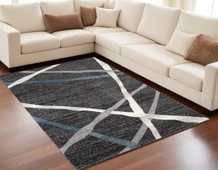 5' X 8' Distressed Black And Gray Abstract Area Rug