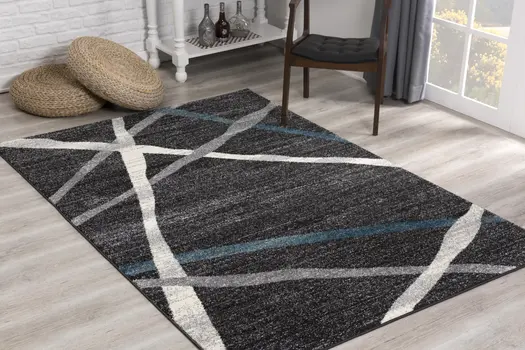 8' X 11' Distressed Black And Gray Abstract Area Rug