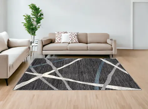 8' X 11' Distressed Black And Gray Abstract Area Rug