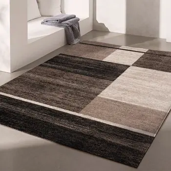 8' X 11' Brown And Beige Abstract Blocks Area Rug