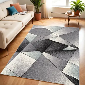 4' X 6' Grey Red Geometric Area Rug