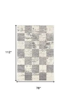 7' X 9' Gray and White Checkered Power Loom Distressed Area Rug