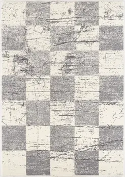 7' X 9' Gray and White Checkered Power Loom Distressed Area Rug