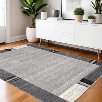 4' X 6' Gray Modern Bordered Area Rug
