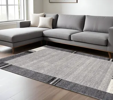 8' X 11' Gray Modern Bordered Area Rug