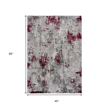 4' X 6' Red Abstract Dhurrie Area Rug