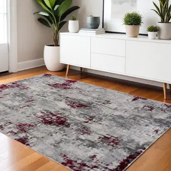 4' X 6' Red Abstract Dhurrie Area Rug