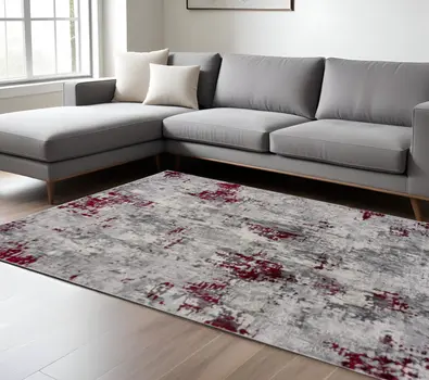 6' X 9' Gray And Red Abstract Area Rug