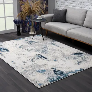 4' X 6' Blue Abstract Dhurrie Area Rug