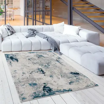 4' X 6' Blue Abstract Dhurrie Area Rug