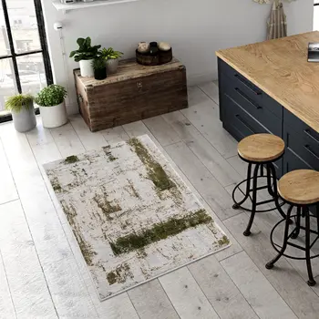 3' X 5' Green Abstract Dhurrie Area Rug