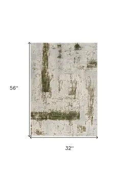 3' X 5' Green Abstract Dhurrie Area Rug