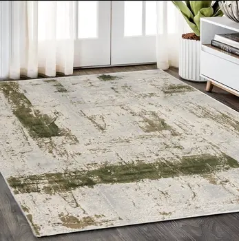 5' X 7' Green And Ivory Abstract Area Rug