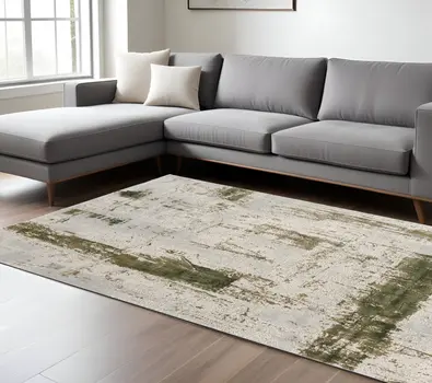 6' X 9' Green Abstract Dhurrie Area Rug