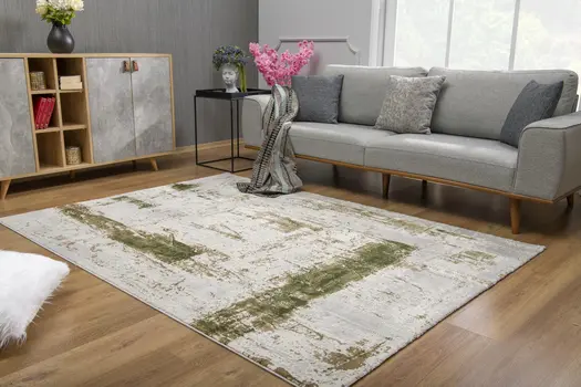 8' X 10' Green and Ivory Abstract Distressed Area Rug