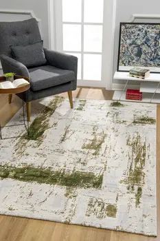 8' X 10' Green and Ivory Abstract Distressed Area Rug