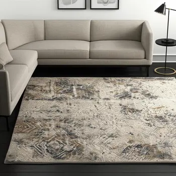 5' X 8' Ivory And Beige Abstract Diamonds Area Rug