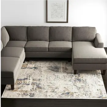 6' X 9' Beige Abstract Printed Area Rug