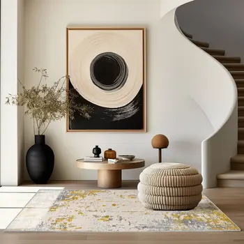 5' X 7' Gold And Gray Abstract Distressed Area Rug