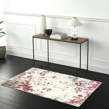 4' X 6' Red Abstract Dhurrie Area Rug