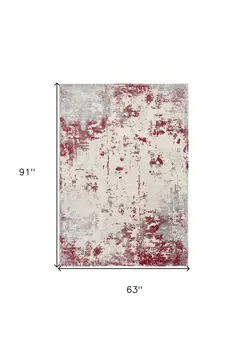5' X 7' Gray And Red Abstract Distressed Area Rug