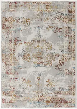 4' X 6' Gray And Beige Distressed Ornate Area Rug