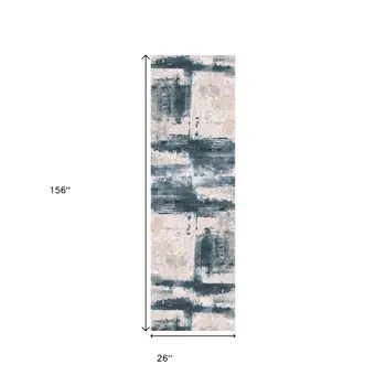 13' Blue And Ivory Abstract Shag Runner Rug
