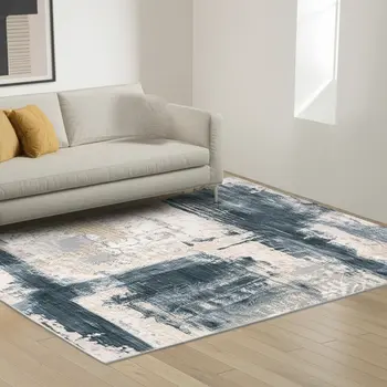5' X 7' Blue And Ivory Abstract Dhurrie Area Rug