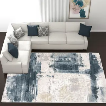 6' X 9' Blue And Ivory Abstract Dhurrie Area Rug