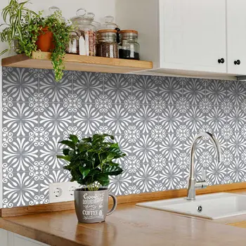 6" X 6" Gray And White Spire Peel And Stick Removable Tiles
