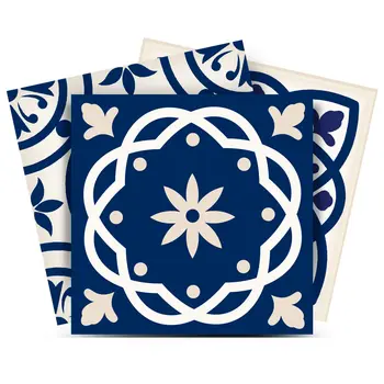 4" X 4" Midnight Blue And White Peel And Stick Removable Tiles