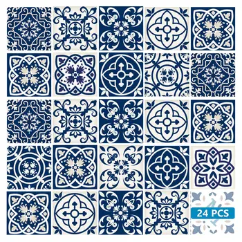 5" X 5" Midnight Blue And White Peel And Stick Removable Tiles