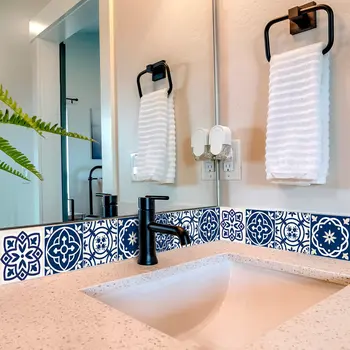 5" X 5" Midnight Blue And White Peel And Stick Removable Tiles