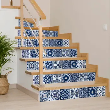 5" X 5" Midnight Blue And White Peel And Stick Removable Tiles