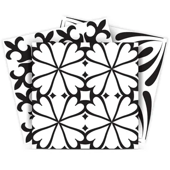 5" X 5" Black And White Mash Peel And Stick Removable Tiles