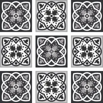 6" X 6" Black White And Gray Baz  Peel And Stick Removable Tiles
