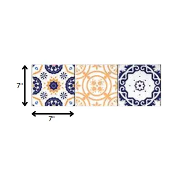 7" X 7" Yellow White And Blues Peel And Stick Removable Tiles