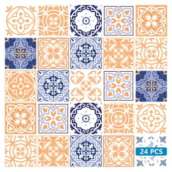 7" X 7" Yellow White And Blues Peel And Stick Removable Tiles