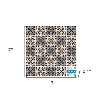 7" X 7" Light Grey And Cream Orchid Peel And Stick Removable Tiles