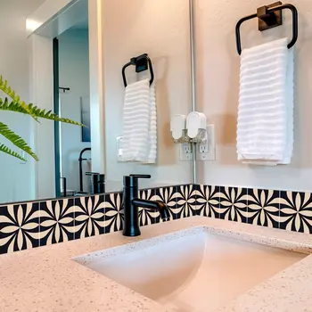 8" X 8" Intertwined Black And Cream Peel And Stick Removable Tiles