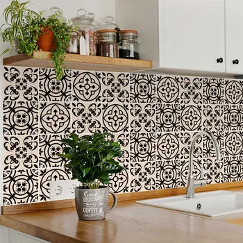 6" X 6" Cream And Black Mosaic Peel And Stick Removable Tiles