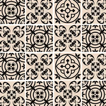 7" X 7" Cream And Black Mosaic Peel And Stick Removable Tiles