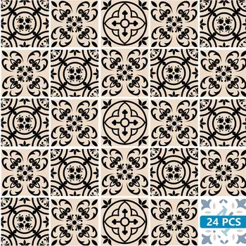 7" X 7" Cream And Black Mosaic Peel And Stick Removable Tiles