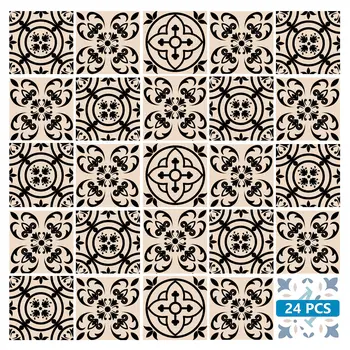 8" X 8" Cream And Black Mosaic Peel And Stick Removable Tiles