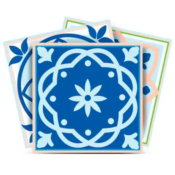5" X 5" Dark And Light Blue Mosaic Peel And Stick Removable Tiles
