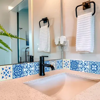 5" X 5" Dark And Light Blue Mosaic Peel And Stick Removable Tiles