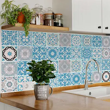 5" X 5" Sky Blue Mosaic Peel And Stick Removable Tiles