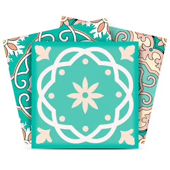 7" X 7" Aquamarine Mosaic Peel And Stick Removable Tiles