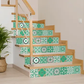 6" X 6" Green And White Mosaic Peel And Stick Removable Tiles